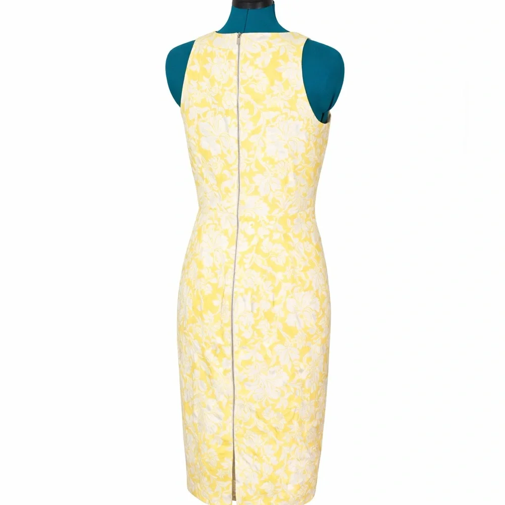 Ann Taylor Yellow White Floral Jacquard Sheath Dress Size 2 - Picture 2 of 4